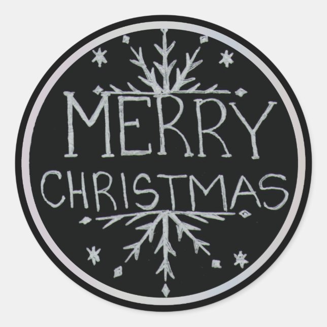 Sticker Rond Joyeux Noël blanc et noir Neige peint main (Devant)
