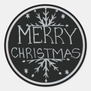 Sticker Rond Joyeux Noël blanc et noir Neige peint main