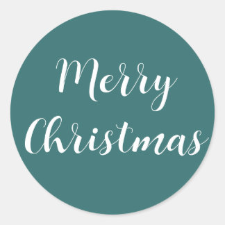 Sticker Rond Joyeux Noël Blanc Script Turquoise Vert Simple