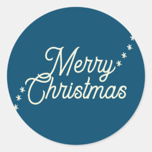 Sticker Rond Joyeux Noël bleu beige flocons Noël