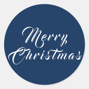 Sticker Rond Joyeux Noël Bleu Écriture Holiday