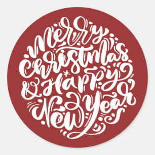 Sticker Rond Joyeux Noël & Bonne année Calligraphie Rouge