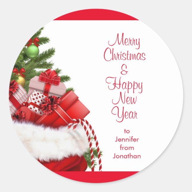 Sticker Rond Joyeux Noël Bonne année Noms de texte Modèle (Devant)