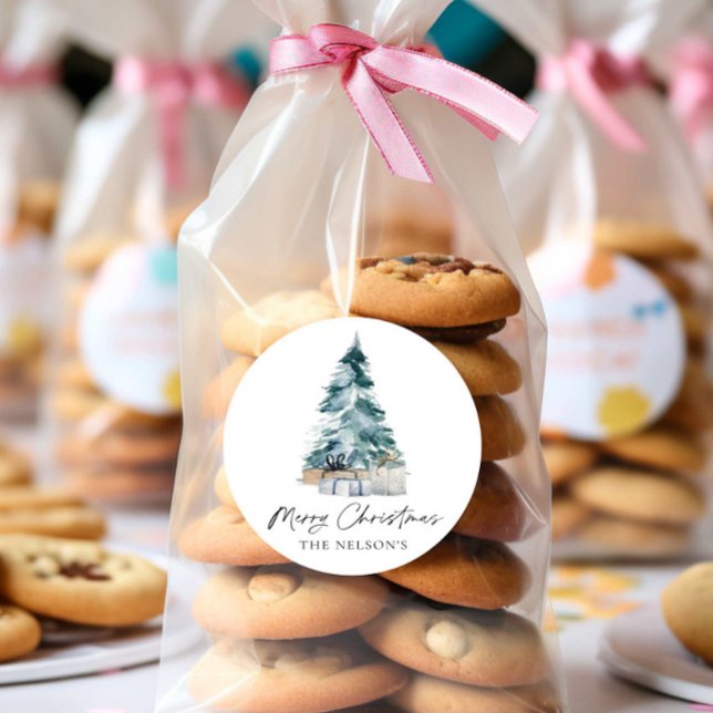 Sticker Rond Joyeux Noël botanique (Merry Christmas Favor Round Sticker)