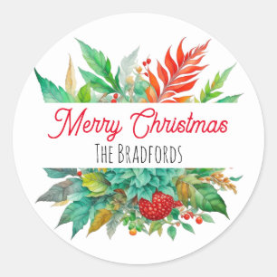 Sticker Rond Joyeux Noël botanique Personnalisé