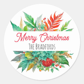 Sticker Rond Joyeux Noël botanique Personnalisé