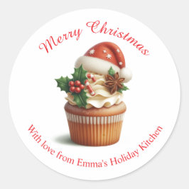 Sticker Rond Joyeux Noël Boulangerie Cupcake Personnaliser Stic