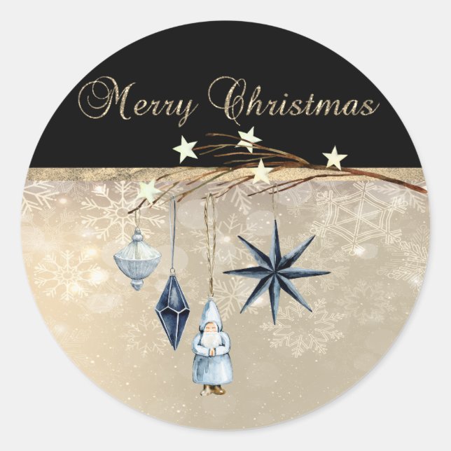 Sticker Rond Joyeux Noël, Boules de Branches Santa Claus (Devant)