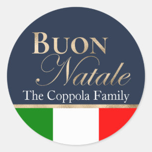 Sticker Rond Joyeux Noël Buon Natale Drapeau Italien Bleu Nuit