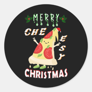 Sticker Rond Joyeux Noël Cheesy Noël Noël Père Noël Pizza Noël