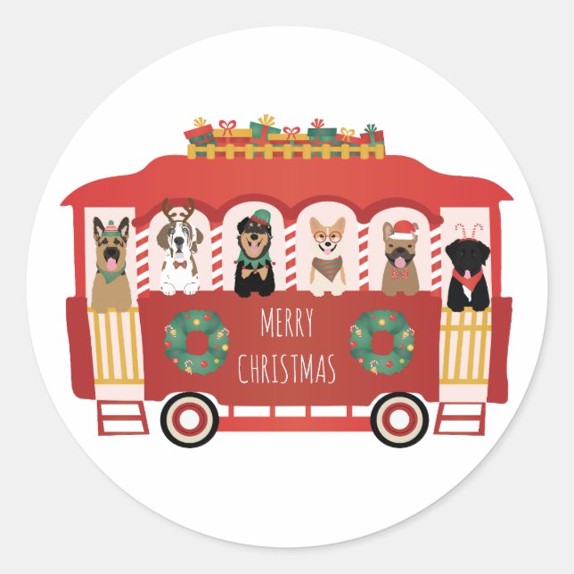 Sticker Rond Joyeux Noël Chiens de vacances Trolly (Devant)