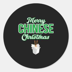 Sticker Rond Joyeux Noël chinois Xmas drôle de restaurant à emp