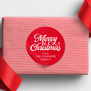 Sticker Rond Joyeux Noël classique cadeau de vacances rouge