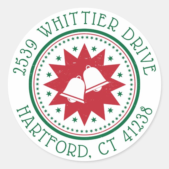 Sticker Rond Joyeux Noël | Cloches et étoiles (Devant)