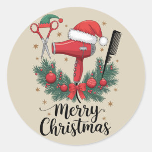Sticker Rond Joyeux Noël coiffeur coiffeur Xmas coiffure
