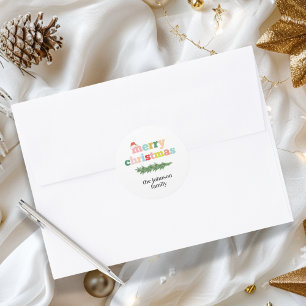 Sticker Rond Joyeux Noël! Coloré, Typographen, chapeau santa