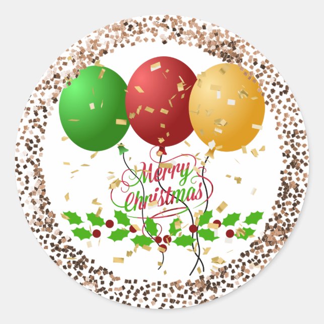 Sticker Rond Joyeux Noël, confettis couleur or, Classic Ro (Devant)