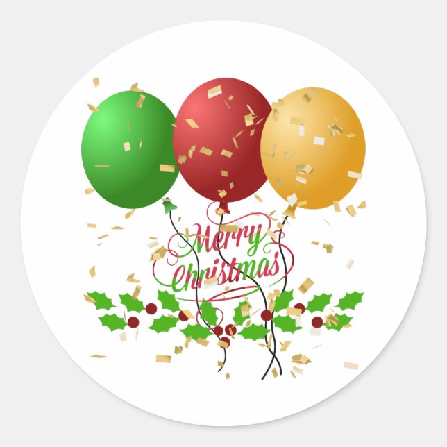 Sticker Rond Joyeux Noël, confettis dorés, (Devant)
