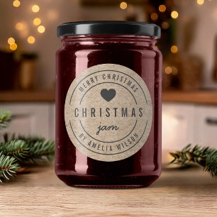Sticker Rond Joyeux Noël Confit de Noël Rustique Faux Kraft
