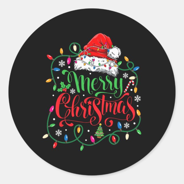 Sticker Rond Joyeux Noël Correspondant Famille Santa Hat Lights (Devant)