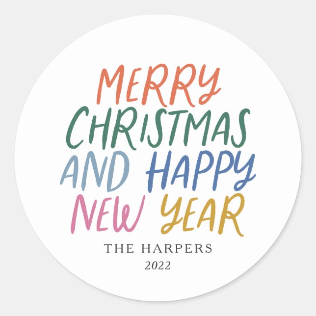 Sticker Rond Joyeux Noël couleur Whimsical Bonne année (Devant)