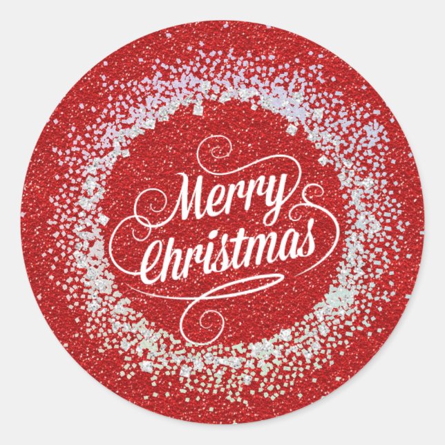 Sticker Rond Joyeux Noël, couleurs de vacances étincelantes (Devant)