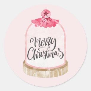 Sticker Rond Joyeux Noël Coupe en Verre Rose