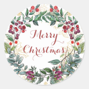 Sticker Rond Joyeux Noël Couronne de houx