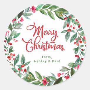 Sticker Rond Joyeux Noël Couronne personnalisée de vacances