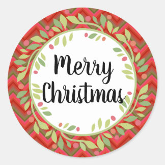 Sticker Rond Joyeux Noël couronne rouge rétro