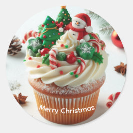Sticker Rond Joyeux Noël Cupcake