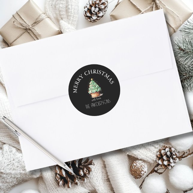 Sticker Rond Joyeux Noël! Cupcake-Noël-Arbre (Créateur téléchargé)