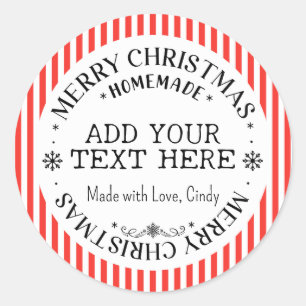 Sticker Rond Joyeux Noël Custom Red Stripes fait maison