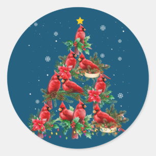 Sticker Rond Joyeux Noël Cutest Cardinal Oiseaux Amateurs Noël