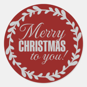 Sticker Rond Joyeux Noël d'argent rouge