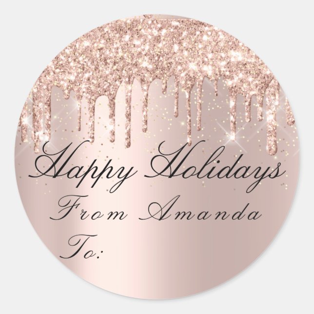 Sticker Rond Joyeux Noël de à vacances Étincelle Rose Glam (Devant)