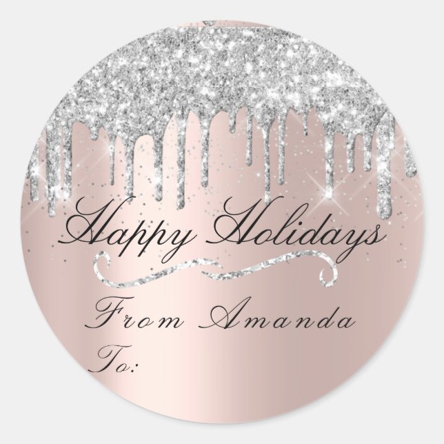 Sticker Rond Joyeux Noël De À Vacances Gris Nouveau Rose (Devant)