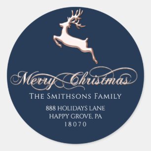 Sticker Rond Joyeux Noël de Blue Navy RSVP Rose Deer
