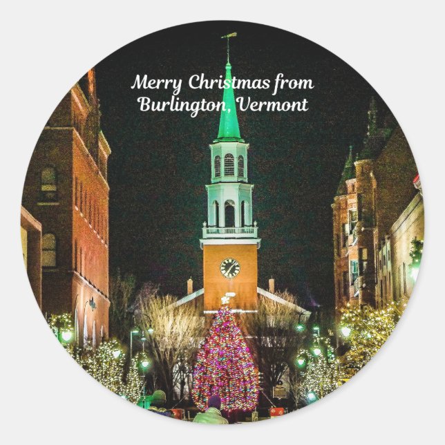 Sticker Rond Joyeux Noël de Burlington, Vermont (Devant)