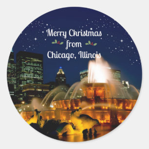 Sticker Rond Joyeux Noël de Chicago, Illinois,