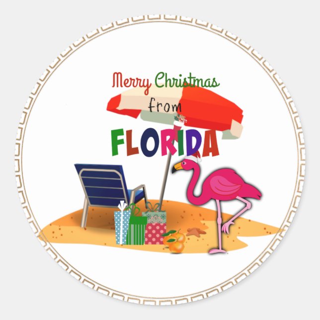Sticker Rond Joyeux Noël de Floride (Devant)
