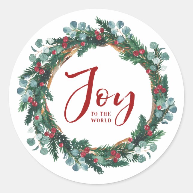 Sticker Rond Joyeux Noël de la couronne À feuillage persistant  (Devant)