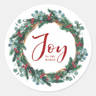 Sticker Rond Joyeux Noël de la couronne À feuillage persistant 