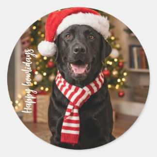 Sticker Rond Joyeux Noël de Labrador noir Howlidays Chien