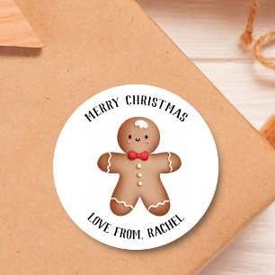 Sticker Rond Joyeux Noël De L'Homme En Pain D'Or Noel Xmas