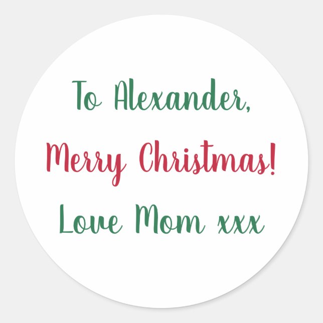 Sticker Rond Joyeux Noël de Maman Rouge et Vert (Devant)