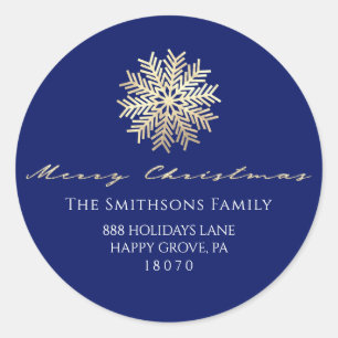 Sticker Rond Joyeux Noël de Navy Gold RSVP Snowflake