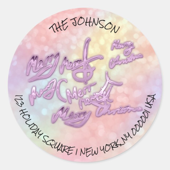 Sticker Rond Joyeux Noël de Purple RSVP Nom de l'adresse (Devant)