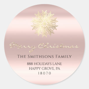Sticker Rond Joyeux Noël de Rose Gold RSVP Snowflake