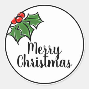 Sticker Rond Joyeux Noël des baies feuilles